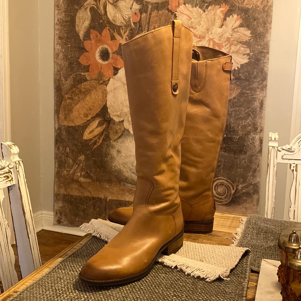 Anthropologie Caramel Leather tall boots! In great condition!!
